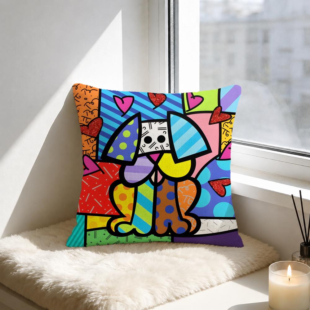 Artist Romero Britto Cushion Cover Natural Linen Pillowcase Set AllinOne Decor for Sofa Bedroom Chair