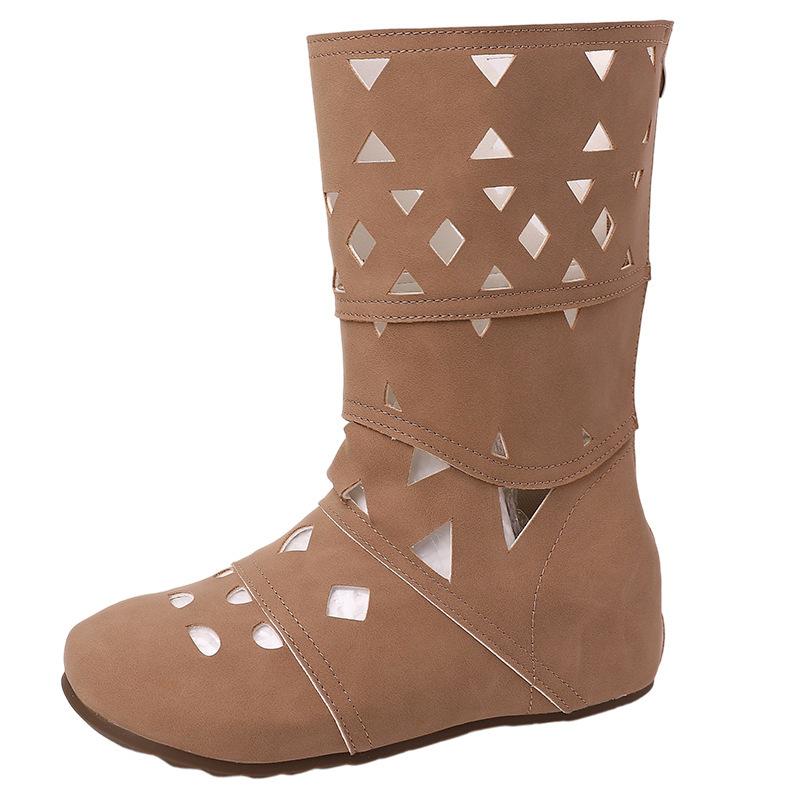 Retro Hollow Short Boots Breathable Round Head High Boots Women's Autumn and Summer Fashion Design Temperament Net Boots Fashion Boots