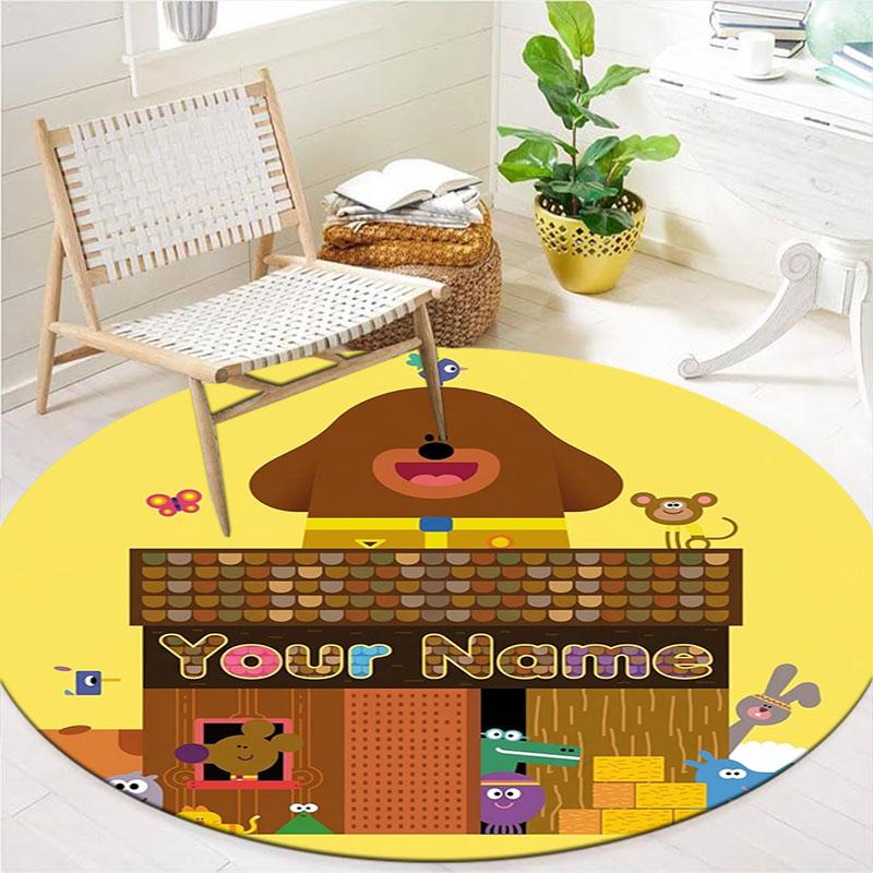 Hey Duggee Custom Name Round Area Rug,Carpet Rug for Living Room Bedroom Sofa Playroom Decor,Non-slip Floor Mat