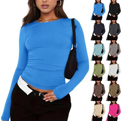 Women's Fashion Solid Colour Round Neck Long Sleeve T-Shirt Top