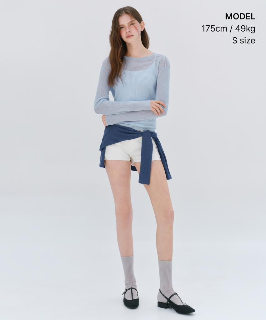 MUSINSA STANDARD WOMAN Women'S Linen Blend Ribbed Sheer Knit [Cloudy Blue]