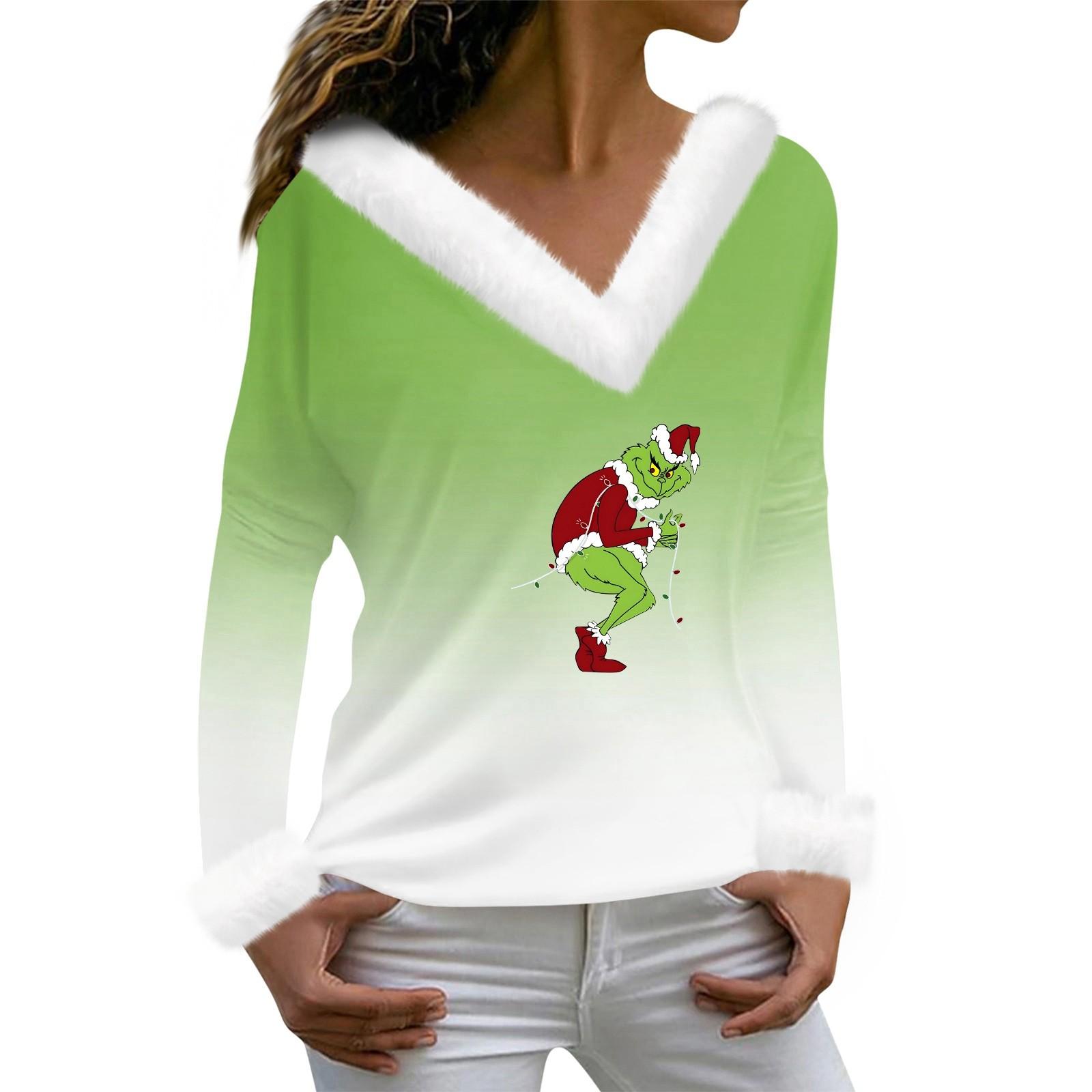 

Women s T Shirt Tee Christmas Shirt Long Sleeve Party Christmas Collar V Neck Top M