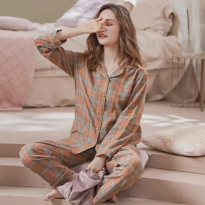 Premium 100% Cotton Women's Pajamas: Sweet, Casual Long-Sleeve Cardigan Set for Spring, Summer, and Autumn