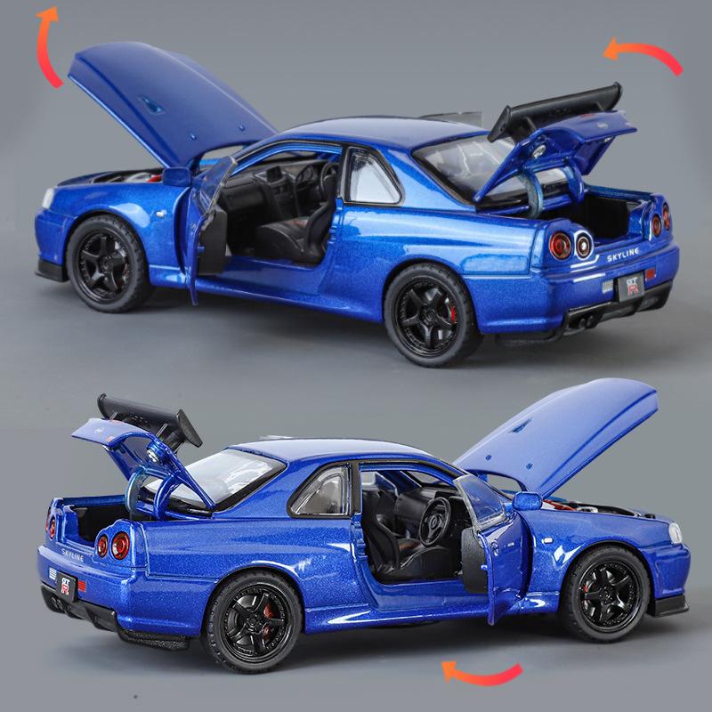 1:32 Nissan GTR R34 Skyline Supercar Alliage Métal Moulé Sous Pression Modèle de Voiture Collection Bureau Intérieur Hobby Ornement Tendance Cadeau d'Anniversaire