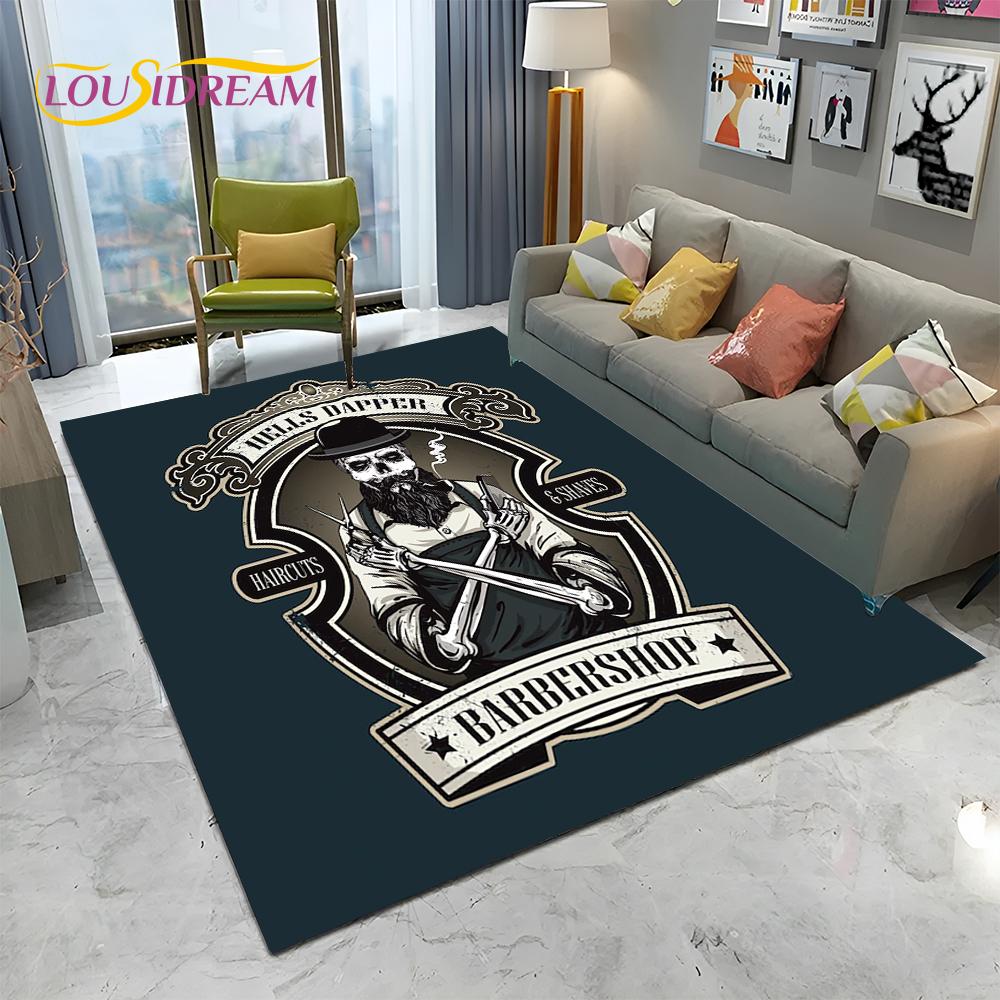 Berber Dükkanı Tabelası 3D Kurukafa Vintage HD Halı Kilim Ev Oturma Odası Yatak Odası Kanepe Paspas Dekorasyonu için, Çocuk Alan Halısı Kaymaz Zemin Matı