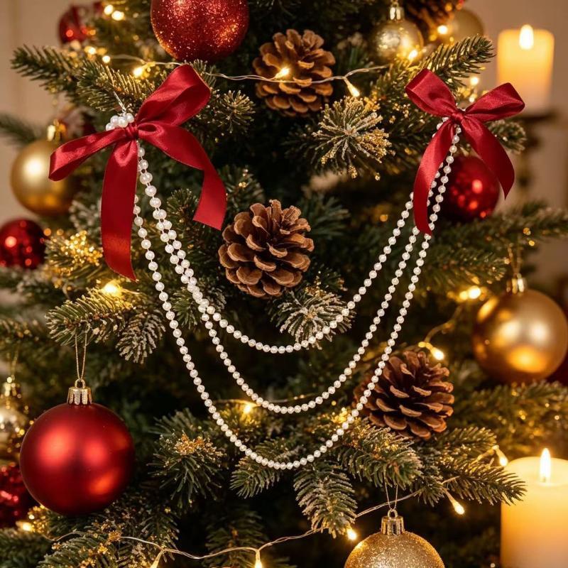 Perlen Beflockung Schleife Weihnachtsdekoration - Weihnachtsbaum Dekor Hängende Anhänger Fenster Wand Dekor Haus Party Neujahrsgeschenk