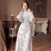 2024 Elegant French Slimming Dress with Flared Sleeves & Waist Tie for Women
