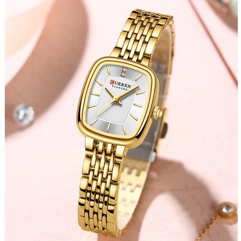 CURREN Fashion Quartz Women Watch Simple Elegant Square Dial Gold Stainless Steel Strap Waterproof Leisure Business Watches