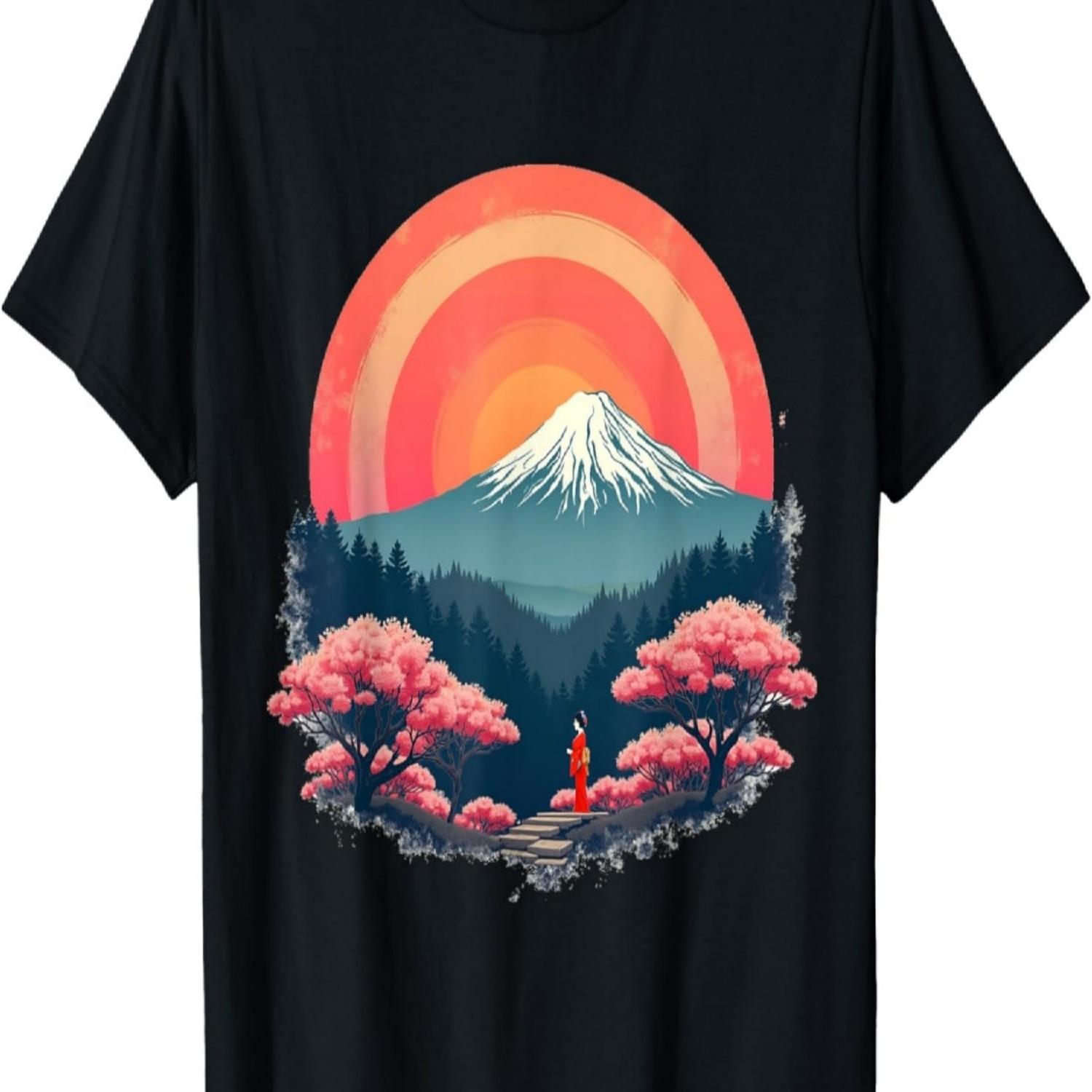 Sakura Garden Geisha Mount Fuji Cherry Blossom T-Shirt(31) S чёрный