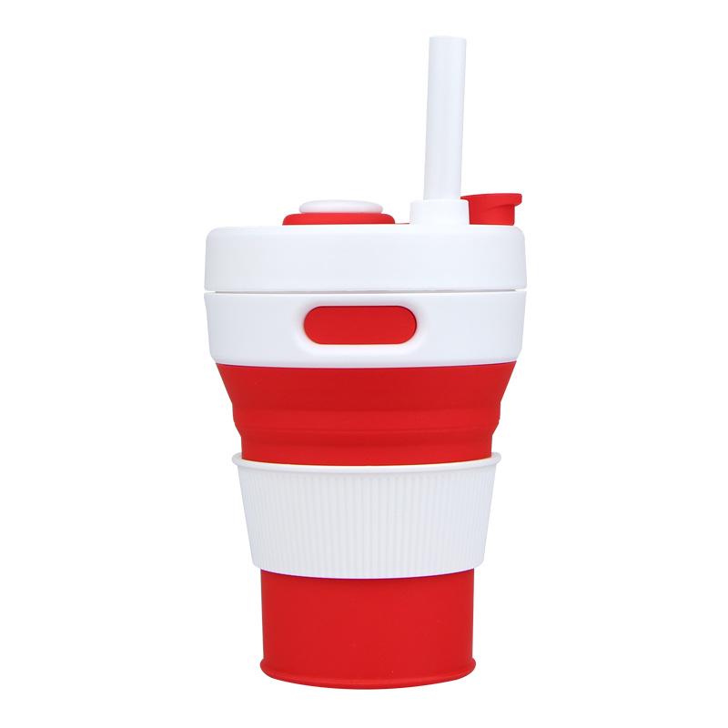 Creative silicone folding cup convenient straw coffee cup retractable silicone cup hot water cup logo