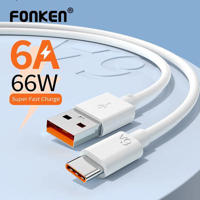 FONKEN 66W 6A USB C Cable Super Fast Charge Cable For Huawei Mate 40 30 Pro Max Samsung Xiaomi Fast Charging USB-C Charger Cable Data Cord