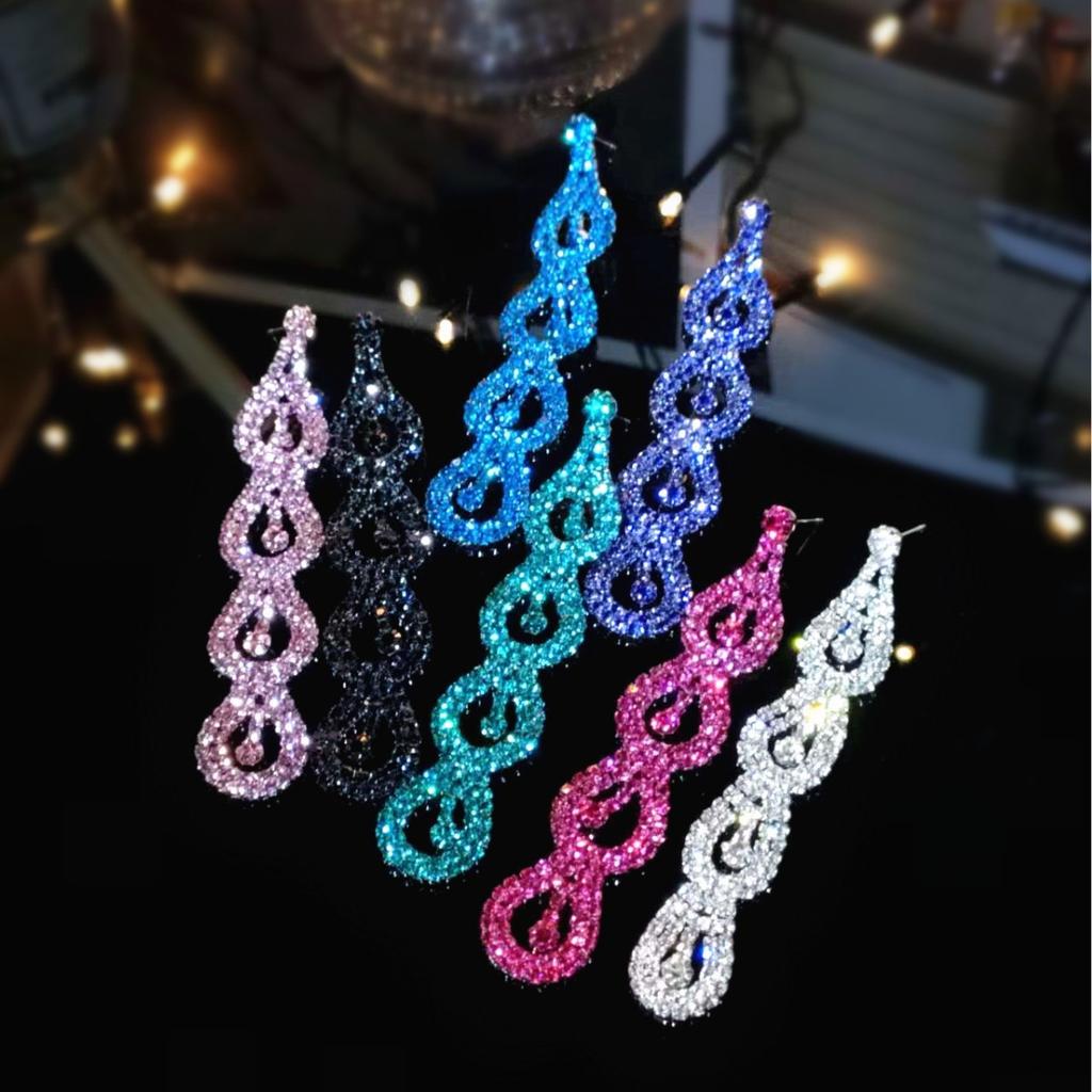 Claw Chain Series Rhinestone Earrings Women's Super Flash Full Diamond Long Earrings Studs Dinner Party Versatile Earrings Earrings