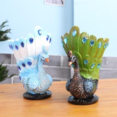 Resin Mini Peacock Miniatures Home Decoration Statue Ornament Pen Holder Brush Pot Home Art Crafts