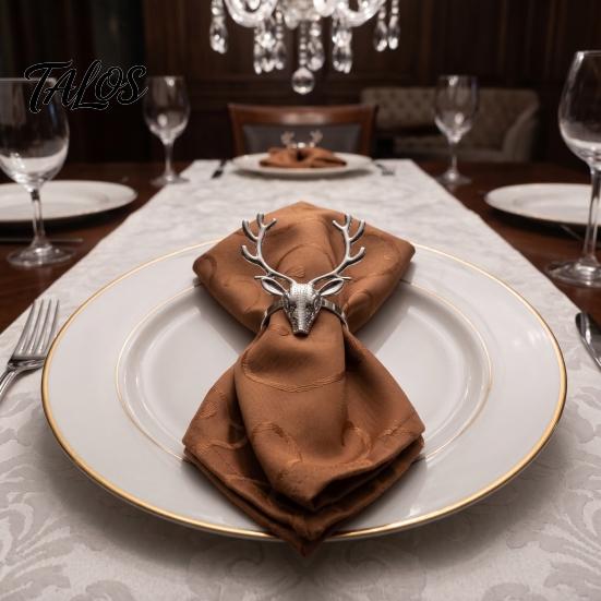 Elegant Wedding Table Accessories Christmas Deer Napkin Ring, Metal Elk Head Holder, Reusable Thanksgiving Decor Holiday Ring for Dining Winter Party