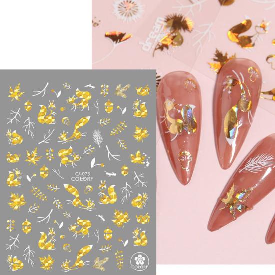 2 Sheets Strong Art Self-Adhesive Sticker Gloss Nail Non-Fading DIY Stickiness Butterfly Maple Leaf Manicure