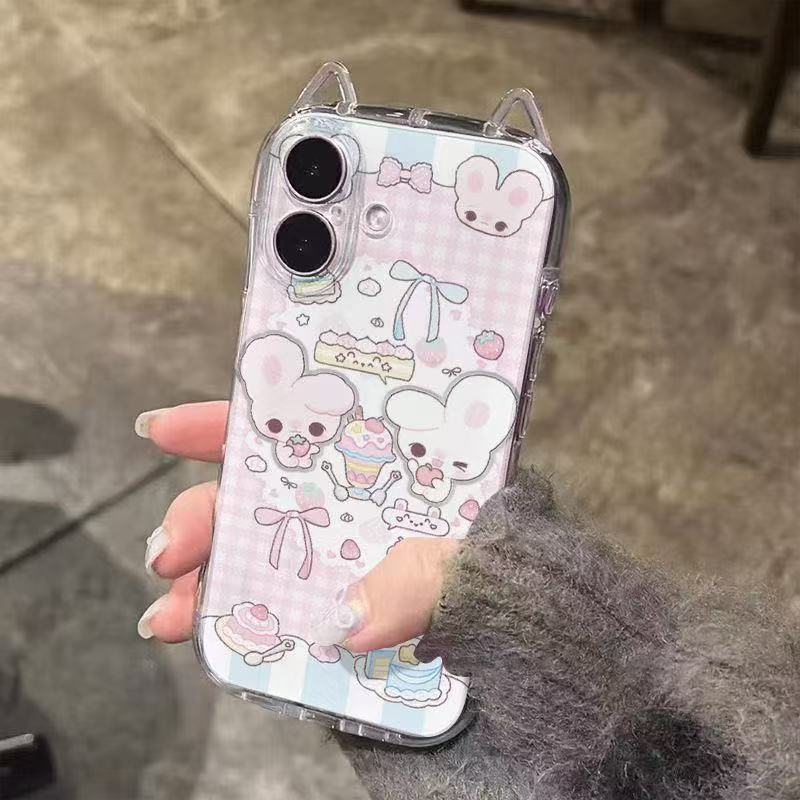 Cute Cat Ears Suitable for Apple 16promax Cartoon Mobile Phone Case Iphone15 Cartoon TPU Protective Case 14