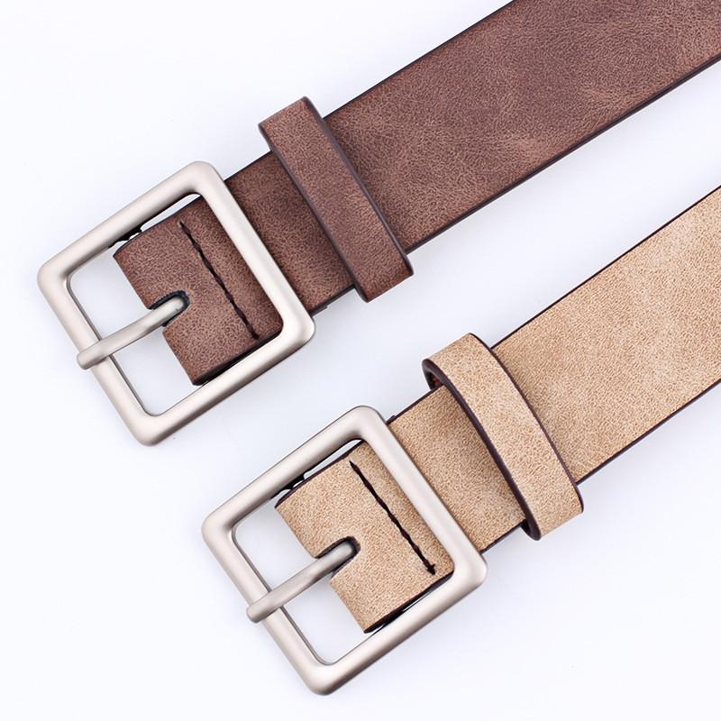 Womens Square Buckle PU Belt In Minimalist Streetwear Style Adjustable Waistband Casual Outfits Coffee White Beige Pink