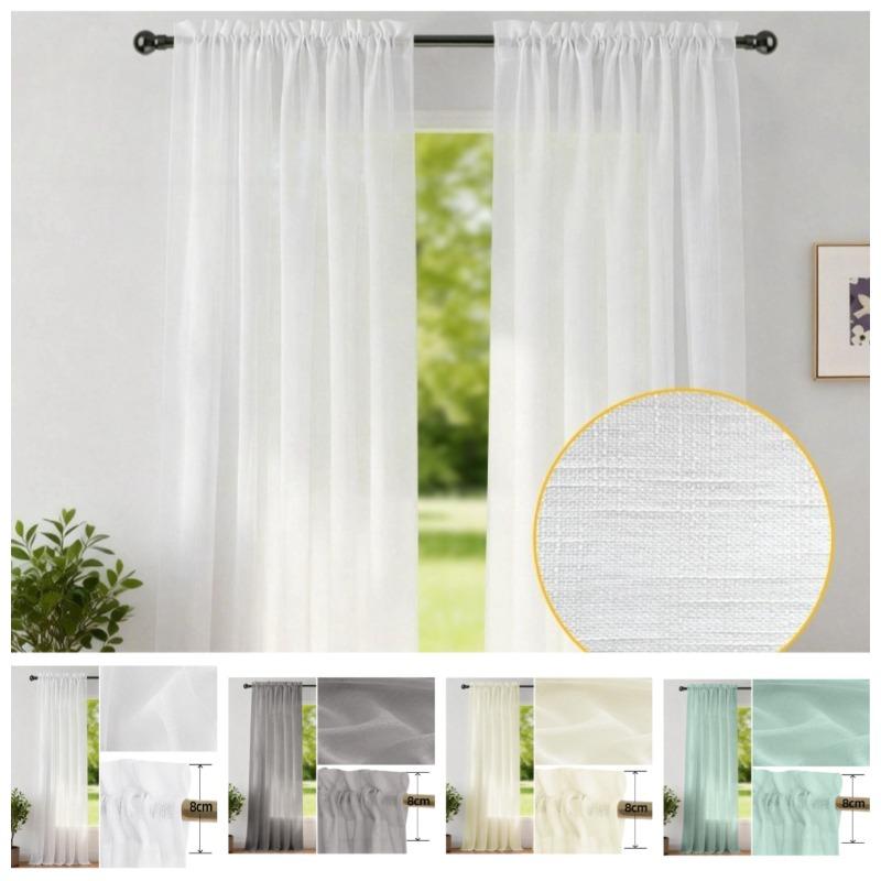 Sheer Linen Textured Curtain Rod Pocket Semi Sheer Voile Drapes Privacy Panel for Living Room Bedroom Window Elegant Treatments