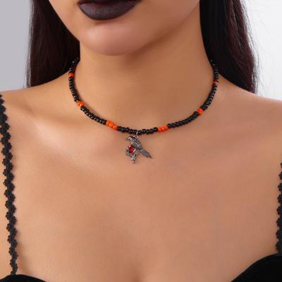 Gothic Halloween Spider Rhinestone Necklace for Women Punk Crow Cat Pumpkin Ghost Eye Bead Chain Cosplay Party Jewelry Gift