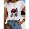 Floral sweet and cute fashion printing women's O-neck clothes T-shirt short-sleeved casual daily top