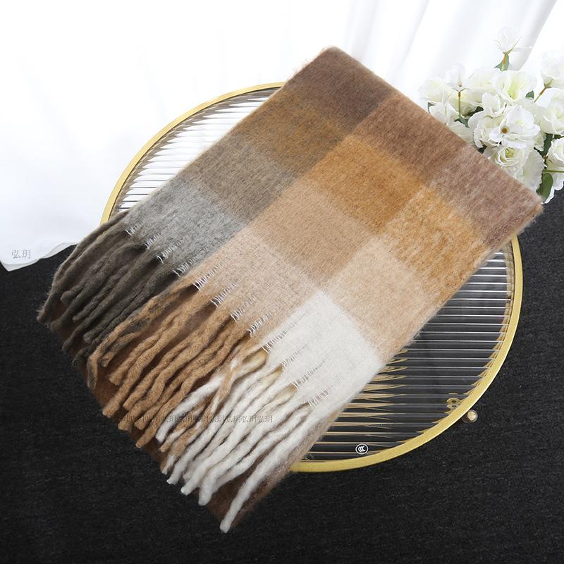 Men's and Women's Autumn and Winter Scarf Fashionable Warm Rainbow Plaid Shawl Tassel Thickened Mohair Scarf