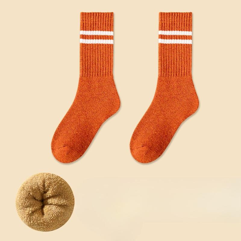 Women's Autumn and Winter New Velvet and Thick Warm Striped Moon Tube Wool Socks