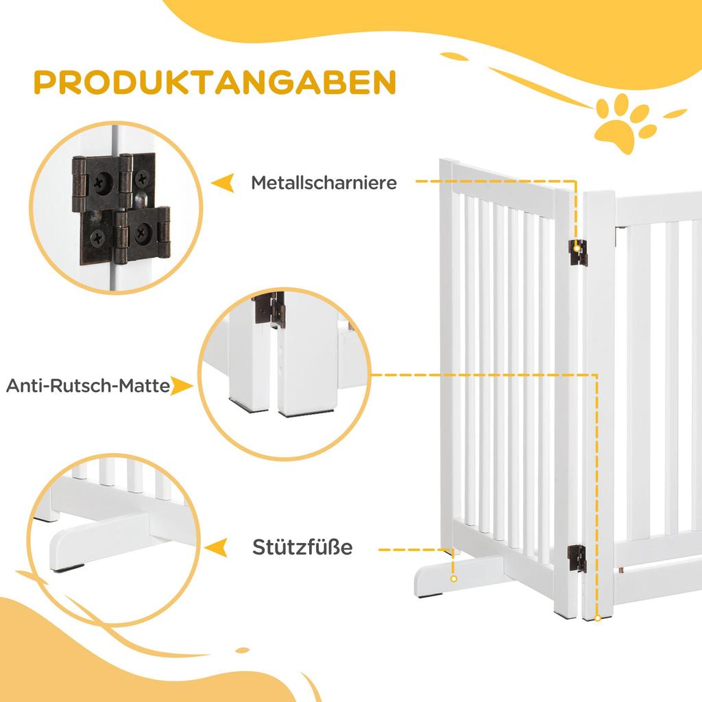Freestanding Dog Gate, Foldable Pet Fence, Indoor Barrier, Stair Gate with Support Feet, 155 x 76 cm, White