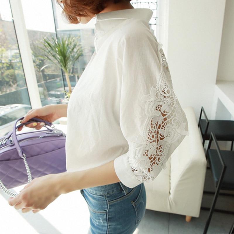 Turn-down Collar Cotton White Blouse Shirts Women Embroidery Floral Hollow Out Sexy Female Shirt Tops Loose Casual Blouses 1310