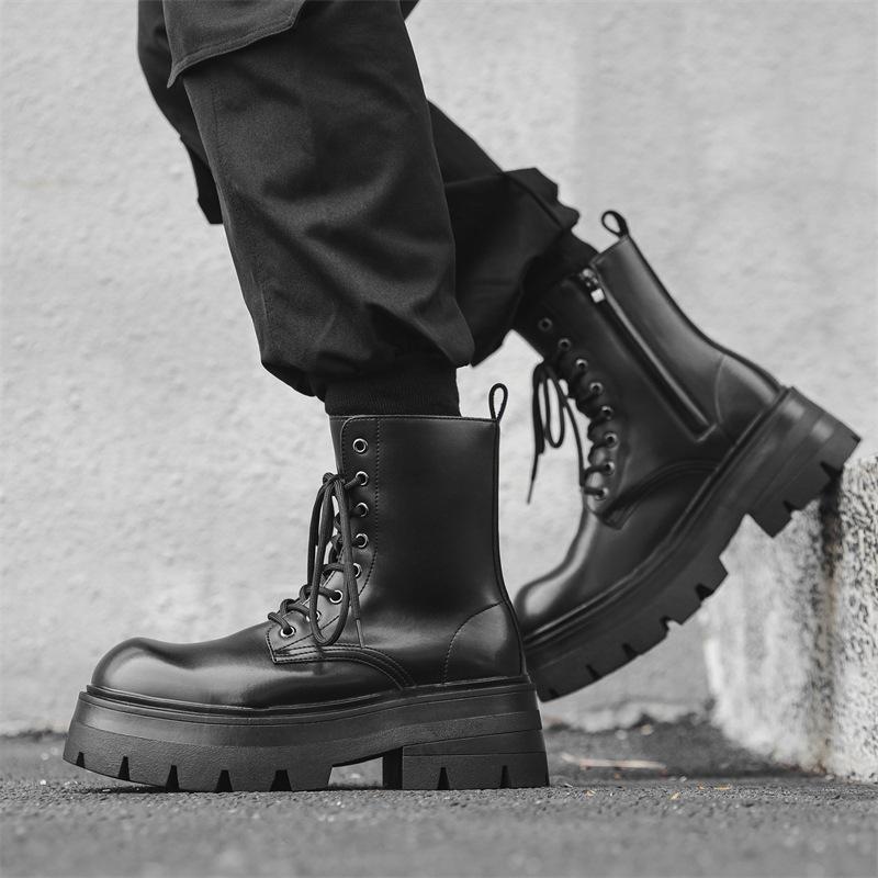 Martin boots men's platform heightening derby leather shoes big head ins men's medium top short boots 7368-W