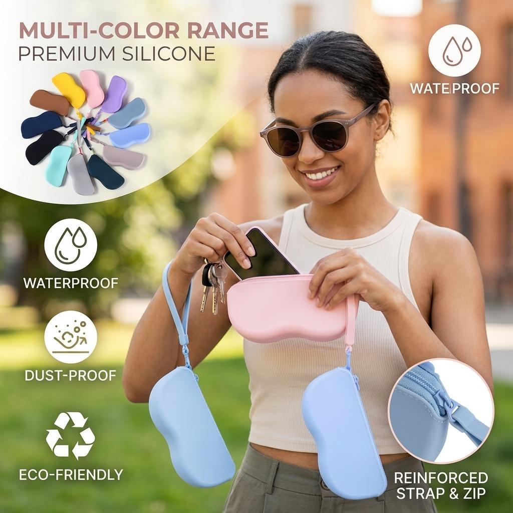 Soft Silicone Zipper Glasses Bag Storage Waterproof Bag Cosmetic Coin Bag Case For Women Girls Candy Color Dustproof Glasses Box