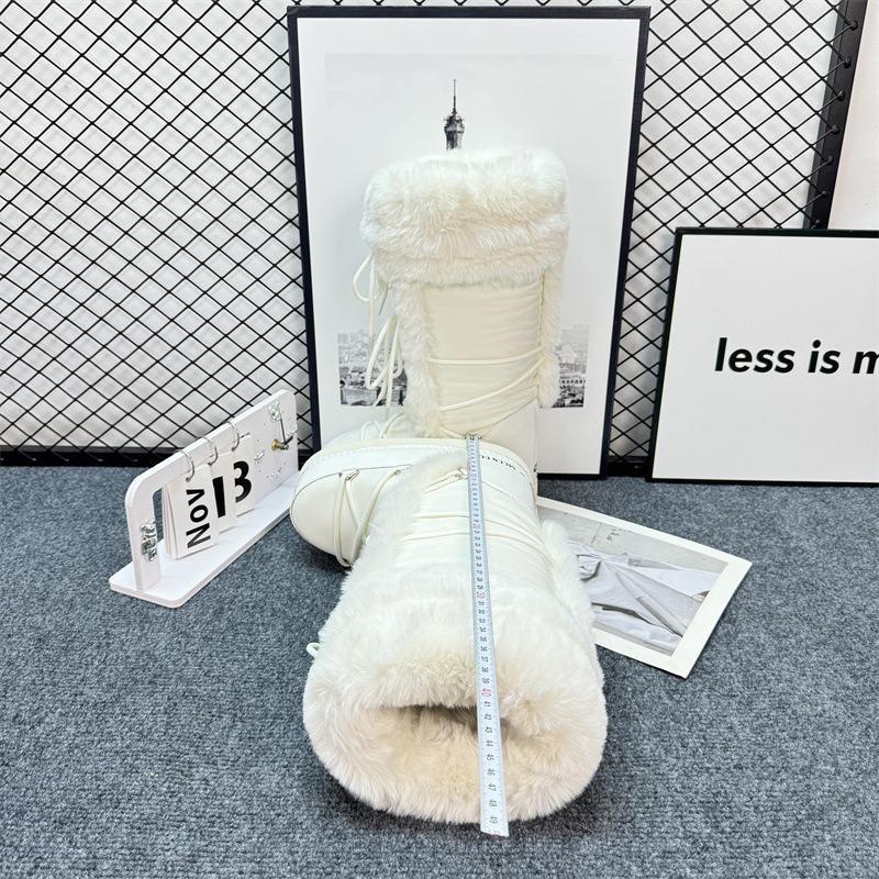 Thick-soled inner heightening large snow boots women's winter piled thickened fluffy shoes high non-slip warm moon boots