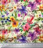 Soimoi Japan Crepe Satin Fabric Flower & Leaves Watercolor Decor Fabric Printed metre 42 Inch