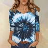 Women's Fashionable Casual Three-quarter Sleeve Small Floral Print Round Neck Top
