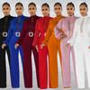 Women's Fashion Lace Hollow Long Sleeve Jumpsuit with Belt