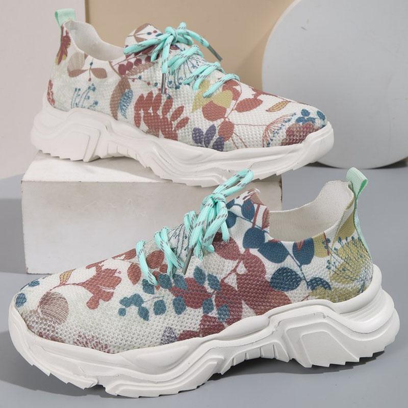Fashion Leisure Flower Sports Single Shoes Women Spring Autumn Platform New Fashion Comfortable Breathable Lace Up Sneakers for Women