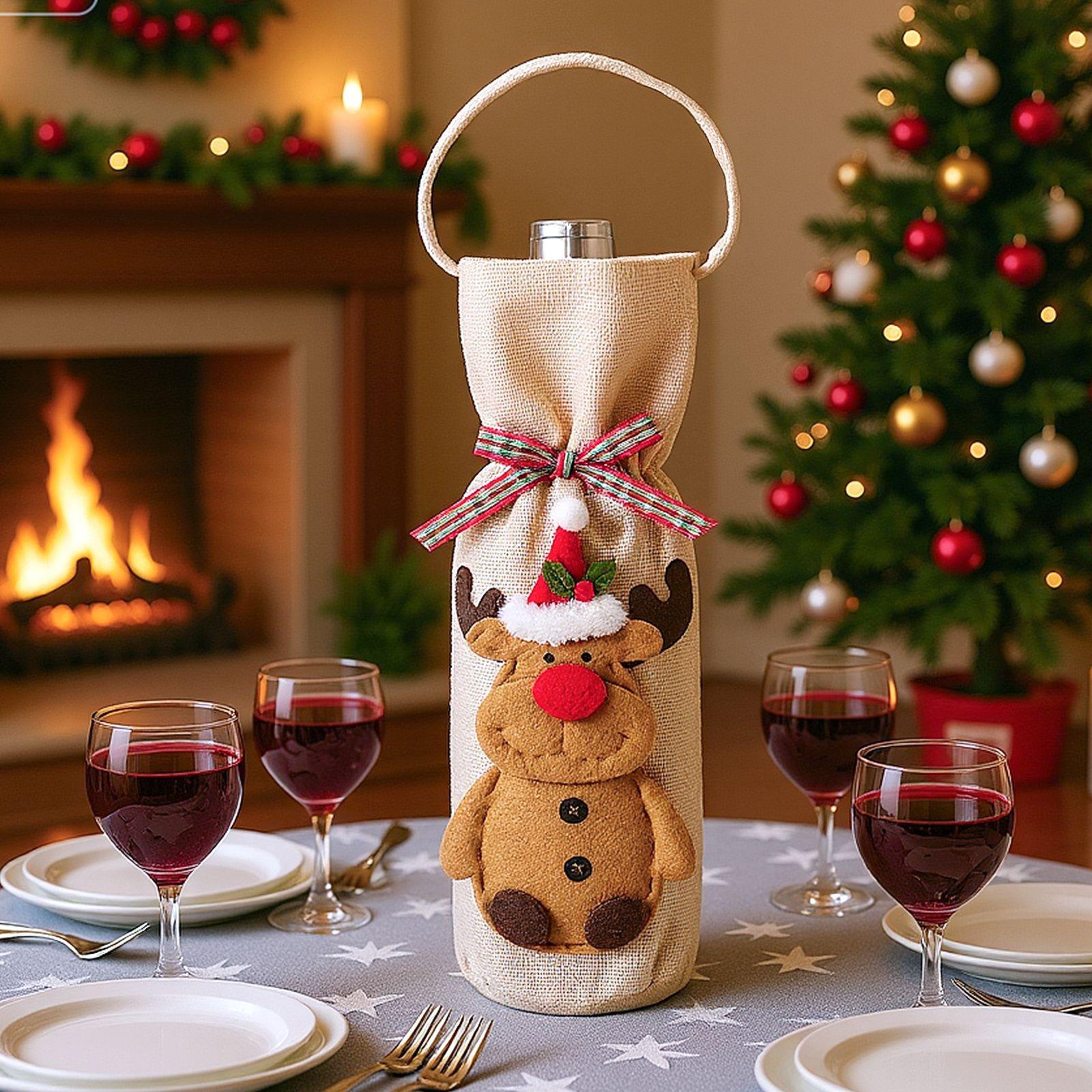 

Christmas Red Wine Bottle Decorative Bag Portable Wine Bottle Bag One Size