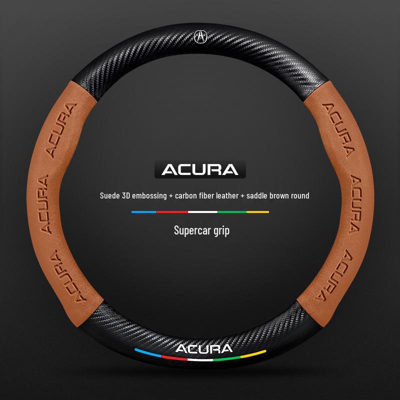 Genuine Leather Carbon Fiber Steering Wheel Cover for Acura - Non-Slip & Breathable, Universal Fit for All Seasons