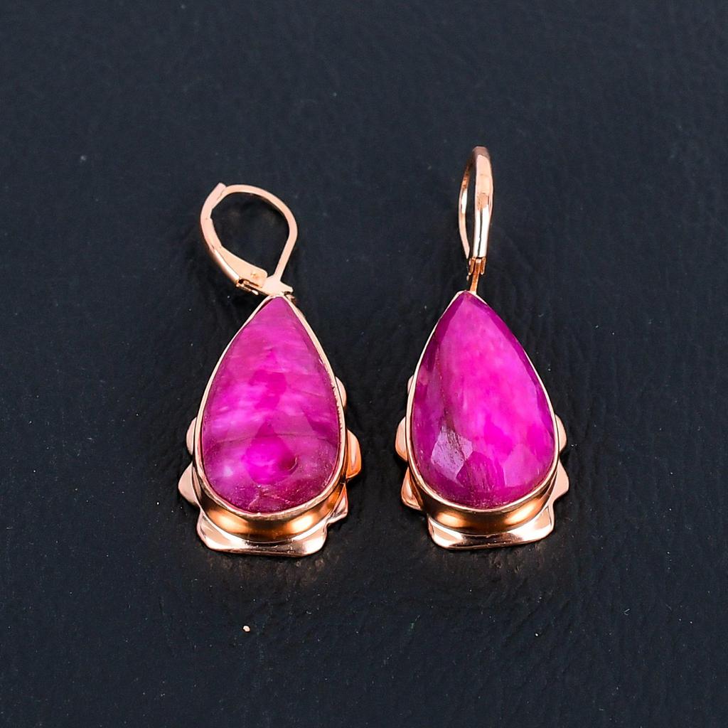 Facettierter Rubin Edelstein Kupfer Schmuck Handarbeit Frauen Ohrring Geschenk für Sie