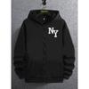 Men's Casual Fashion Creative New York English Letter Pattern Printed Zipper Hooded Sweatshirt Top, Comfortable and Soft Fabric