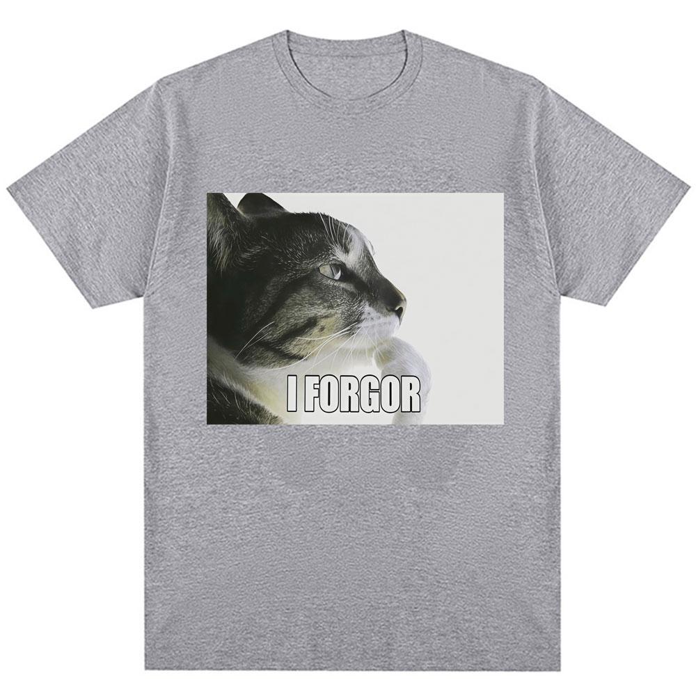 I Forgor Funny Cat Meme Graphic T-shirt Men Women Trendy Humor Vintage T Shirts Oversized Cotton Casual T Shirt Streetwear Gifts