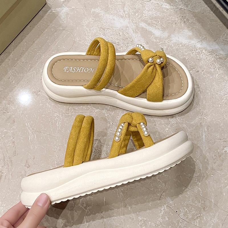 Fairy style slippers female summer wear high heels foreign style beautiful not tired feet muffin women's shoes 2025 new thick-soled sandals