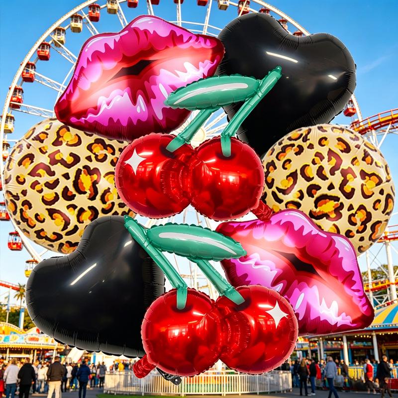 Cherry Leopard Bow Balloon Set: Red Lips Party Decor