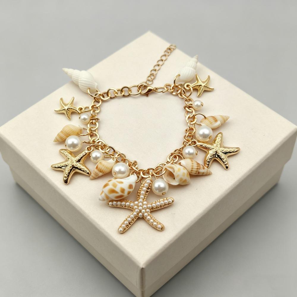 Seashell Bohemian Bead Bracelet Alloy Conch Beaded Wristband Seaside Beach Trip