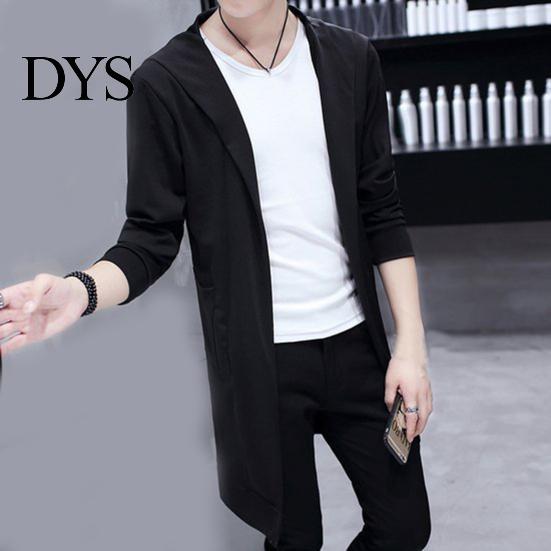 Men Cloak Trench Windbreaker Large Neckline Solid Color Cardigan Slim Mid-length Draping Overcoat Outwear Streetwear