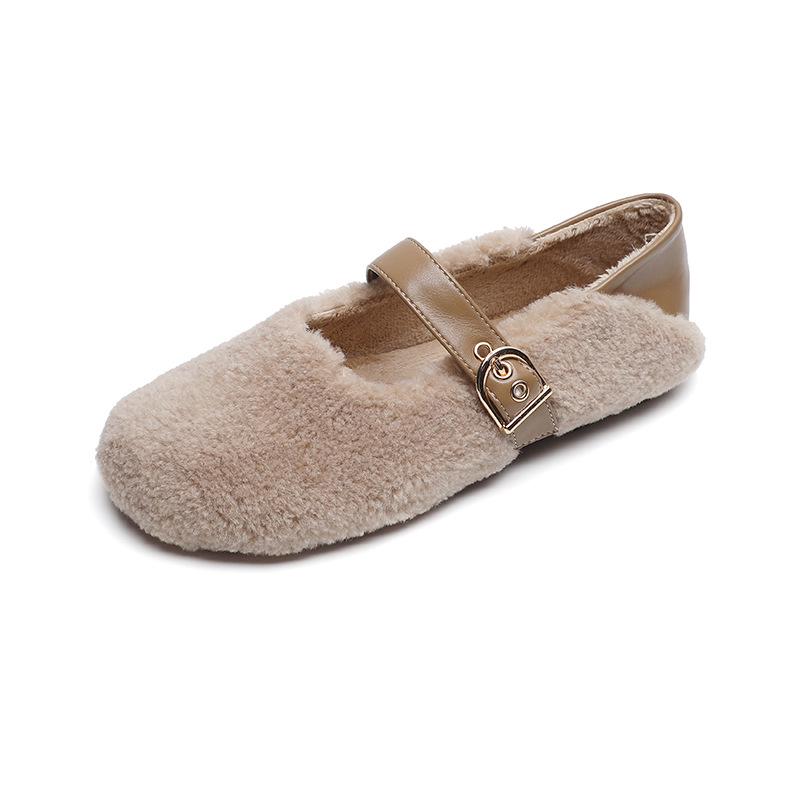 Weiwei Girl 138-1 Women's Fur-Lined Mary Jane Flats for Autumn/Winter