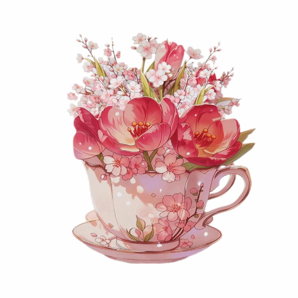 Papierblumen Teetasse Grußkarte Überraschungsgeschenke 3D Pop-Up Blumenstraußkarte Muttertag