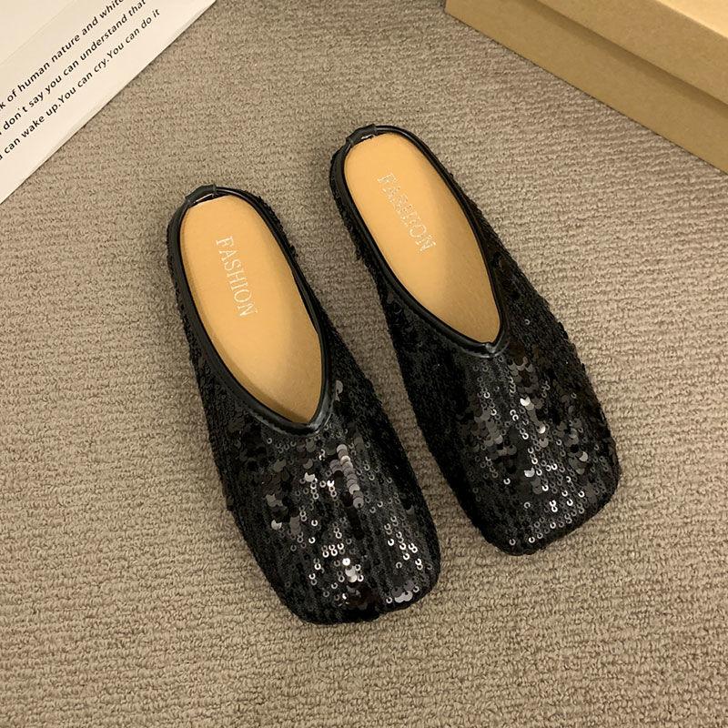 

Модные женские мюли, тапочки, плоские серебристые сандалии, обувь с пайетками для женщин, ПВХ, корейский стиль, низкая цена, шикарные и элегантные, повседневные, 39, новые шлепанцы 35