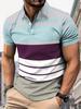Men's Color Blocking Stripes Print Summer Short Sleeve Lapel T-shirt