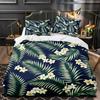Tropical Plants Floral King Queen Duvet Cover Green Palm Leaves Bedding Set Cream-Colored Flowers 2-3Pcs Polyester Quilt Cover