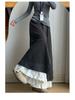 Patchwork Lace Trim High-Waisted Woolen Wide-Leg Pants for Women - Autumn/Winter Plus Velvet Casual Loose Fit.
